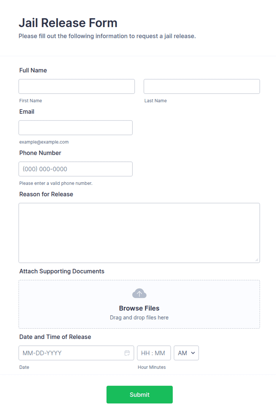Jail Release Form Template | Jotform