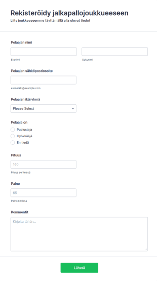 Jalkapallojoukkueen Rekisteröintilomake