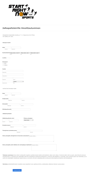 Jalkapalloleirille Ilmoittautumislomake Form Template