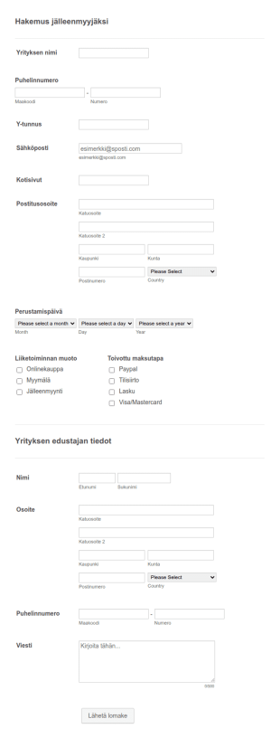 Jälleenmyyntitunnuksen Rekisteröintikaavake