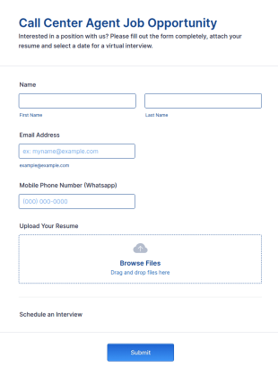 JamConnect Job Applications Form Template