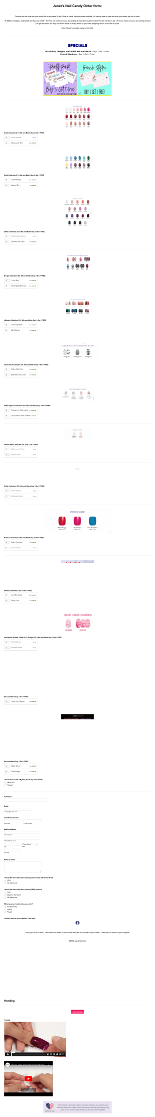 Janet’s Nail Candy Order Form Template