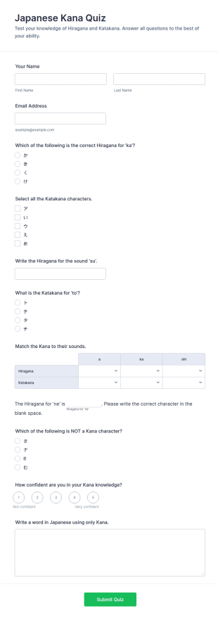 Japanese Kana Quiz Form Template