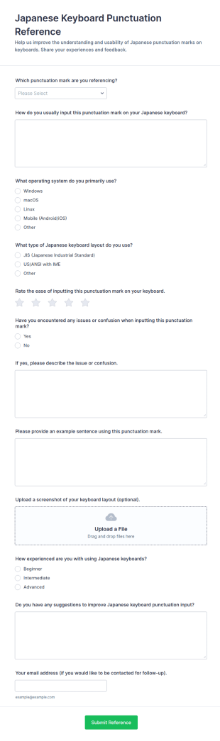 Japanese Keyboard Punctuation Reference Form Template