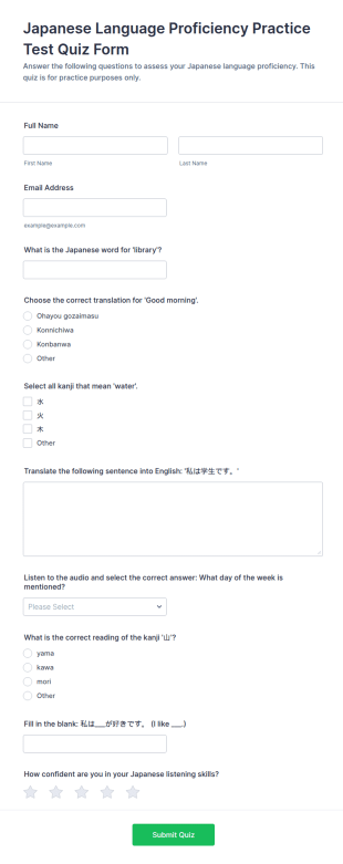 Japanese Language Proficiency Practice Test Form Template