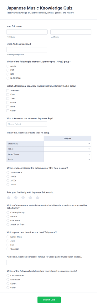 Japanese Music Knowledge Quiz Form Template