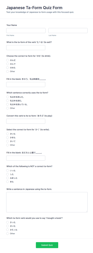 Japanese Ta Form Quiz
