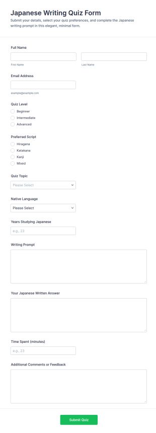 Japanese Writing Quiz Form Template