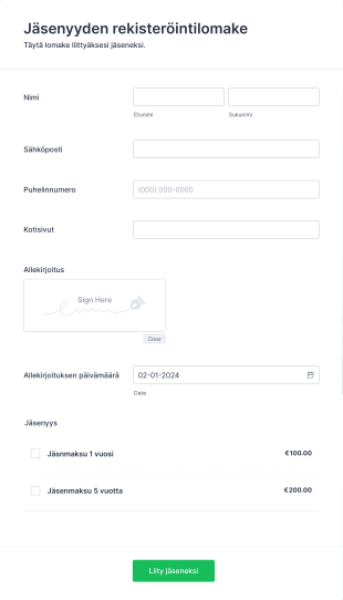Jäsenyyden Rekisteröintilomake Form Template