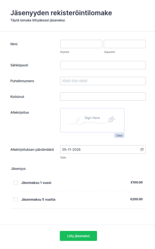 Jäsenyyden Rekisteröintilomake