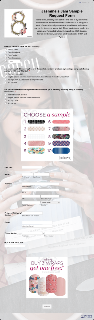 Jasmine S Jam Samples Form Template