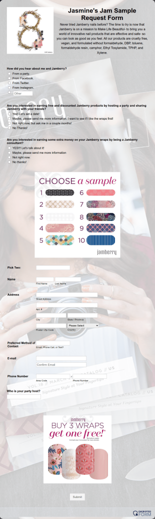Jasmine S Jam Samples Form Template