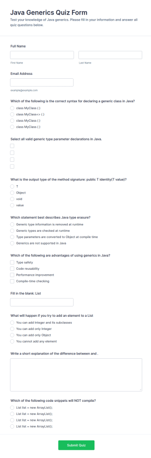 Java Generics Quiz Form Template