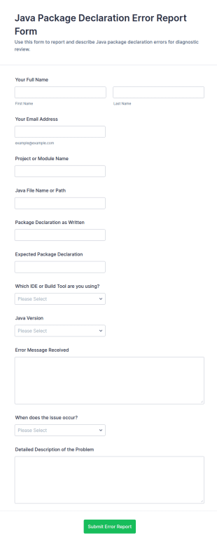 Java Package Declaration Error Report Form Template