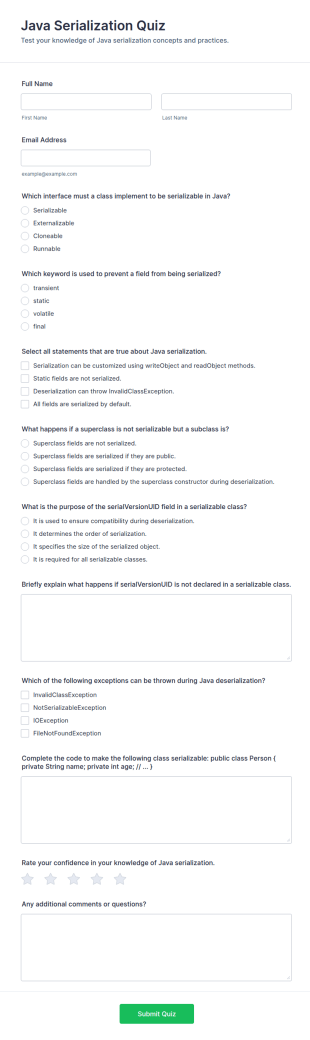 Java Serialization Quiz Form Template