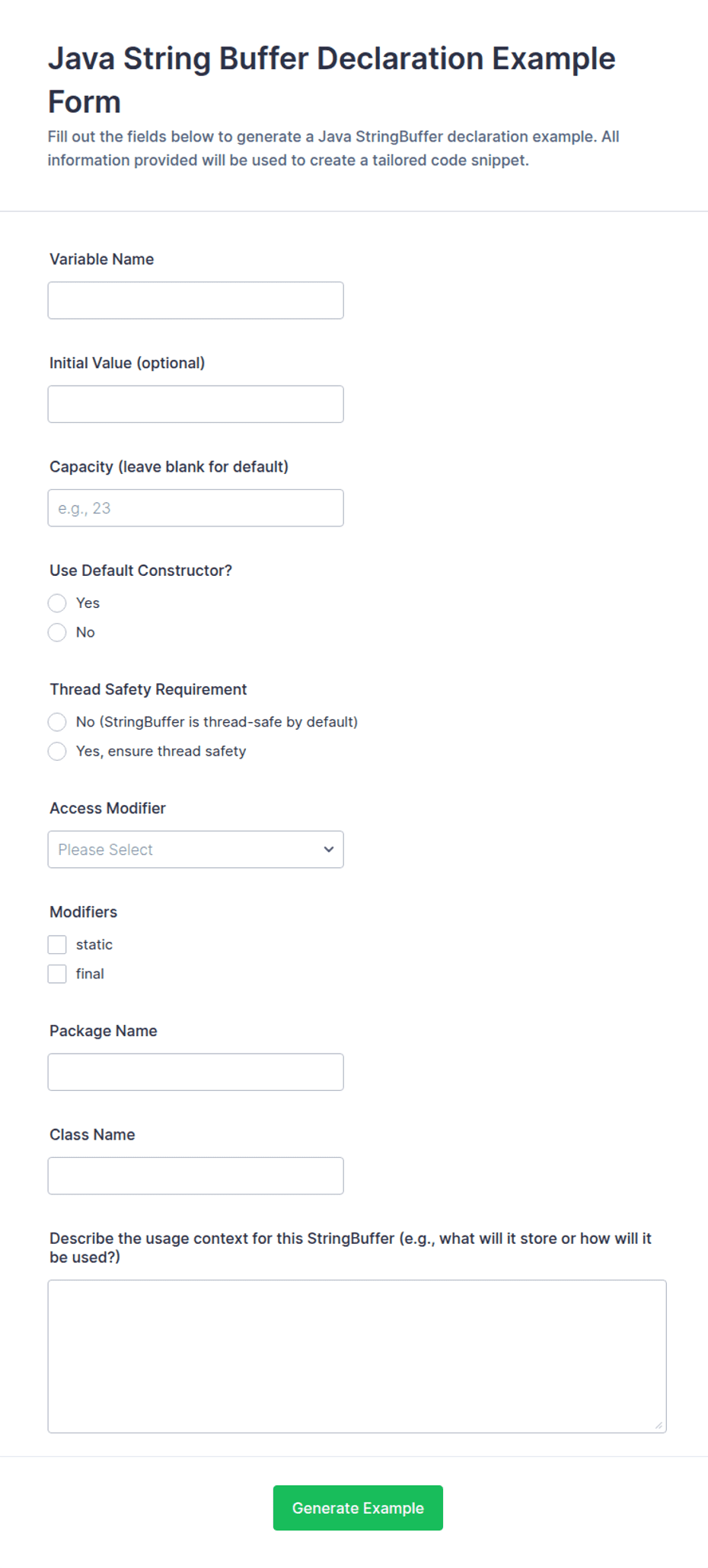 Java String Buffer Declaration Example Form Template | Jotform