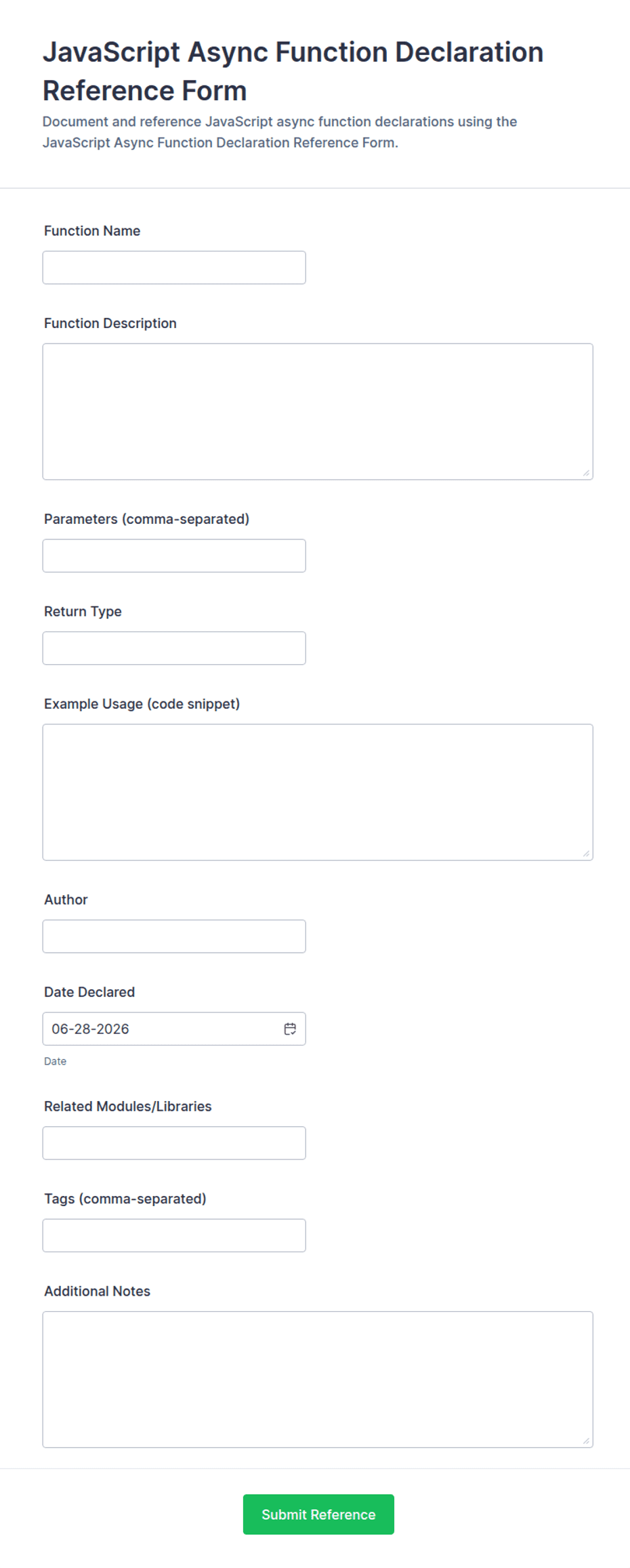 JavaScript Async Function Declaration Reference Form Template | Jotform