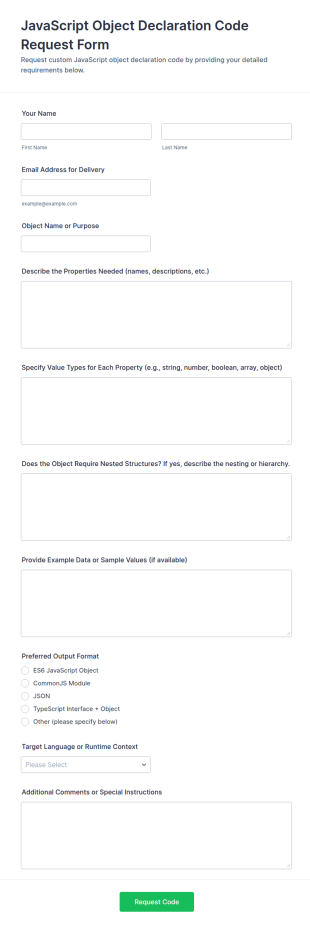 JavaScript Object Declaration Code Request Form Template