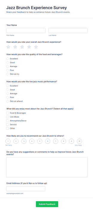 Jazz Brunch Experience Survey Form Template