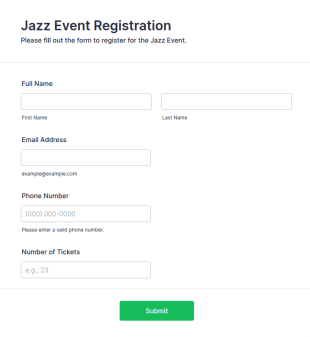 Jazz Event Registration Form Template