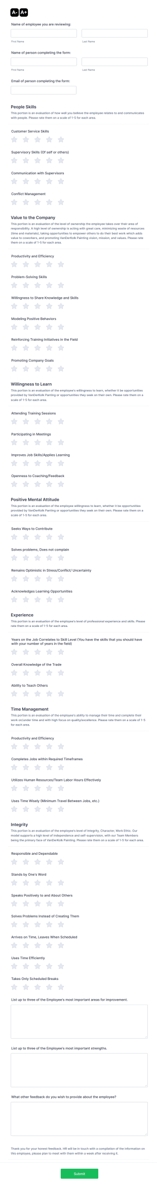 Employee Supervisor Assessment Form Template