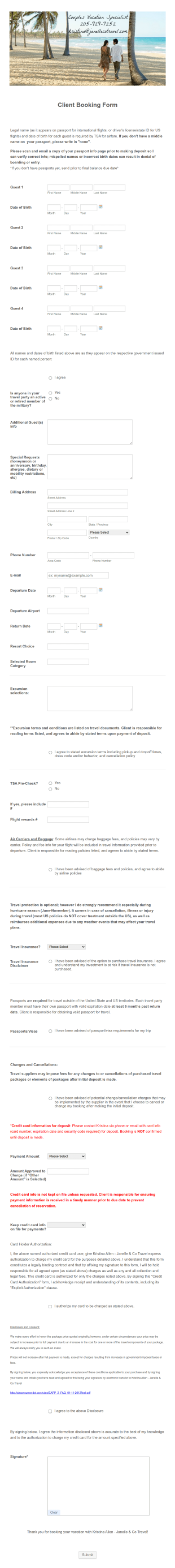 JCo Client Booking Form Template