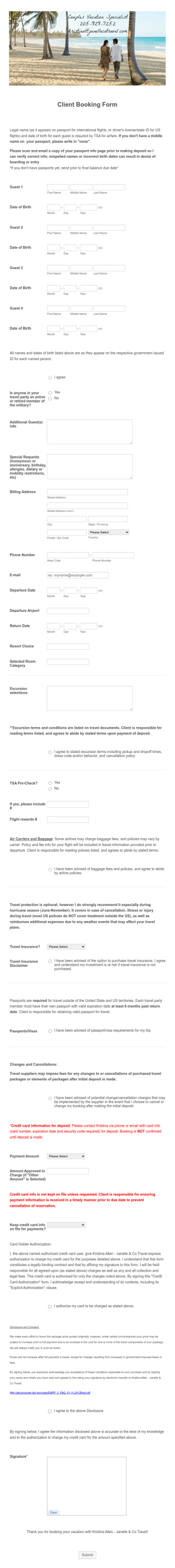 JCo Client Booking Form Template