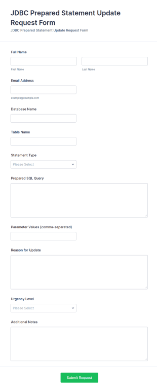 JDBC Prepared Statement Update Request Form Template