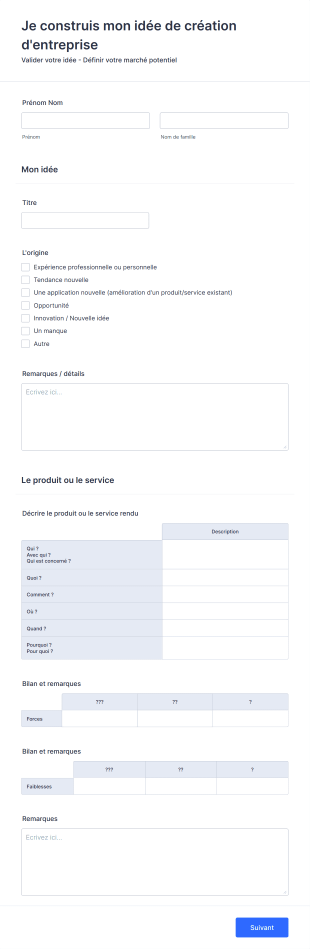 Je Construis Mon Idée De Création D'entreprise Form Template