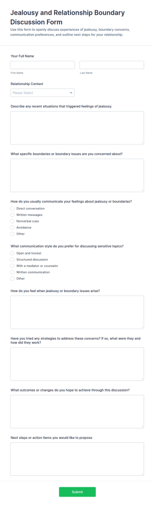 Jealousy And Relationship Boundary Discussion Form Template