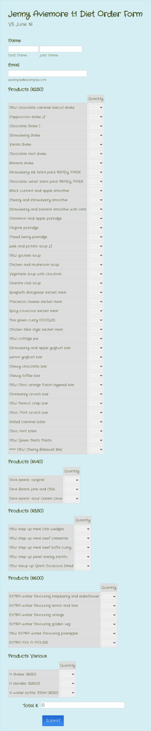 Healthy Meal Order Form Template