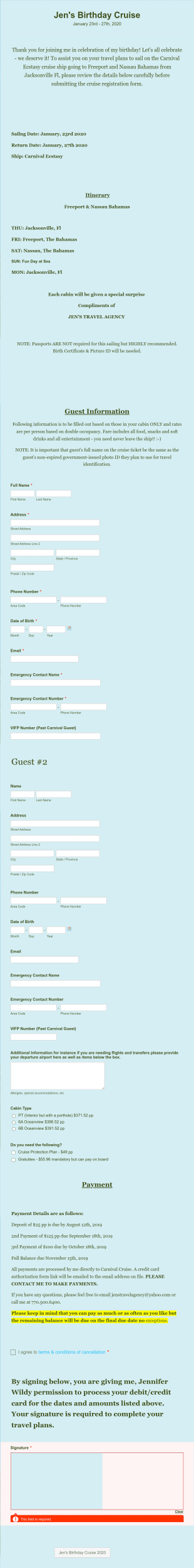 Jen's Birthday Cruise Form Template