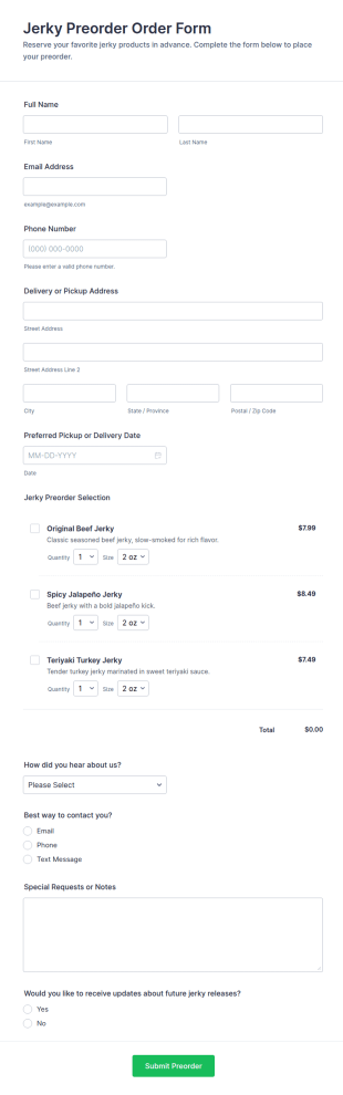 Jerky Preorder Order Form Template