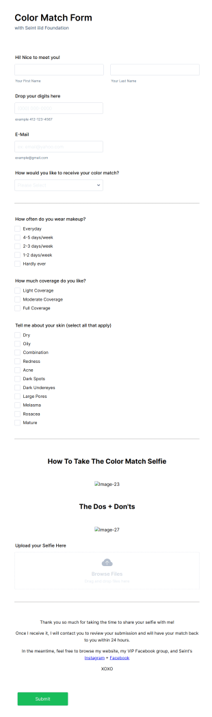 Personalized Makeup Color Match Form Template