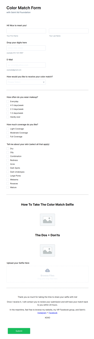 Personalized Makeup Color Match Form Template