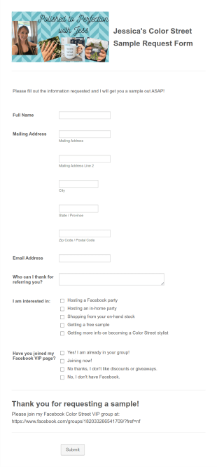 Jessica's Color Street Sample Request Form Template