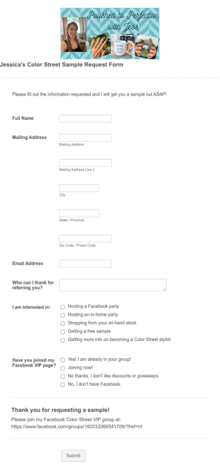 Jessica's Color Street Sample Request Form Template