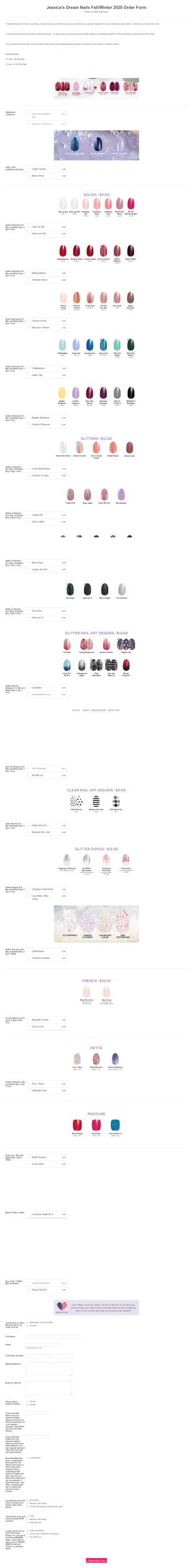 Jessica's Dream Nails Fall/Winter Order Form W/ Inventory Updates Form Template