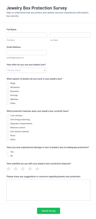 Jewelry Box Protection Survey Form Template