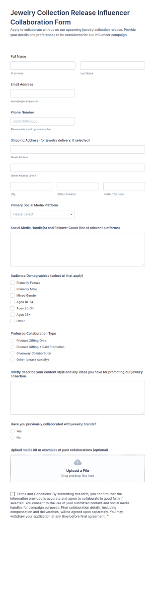 Jewelry Collection Release Influencer Collaboration Form Template