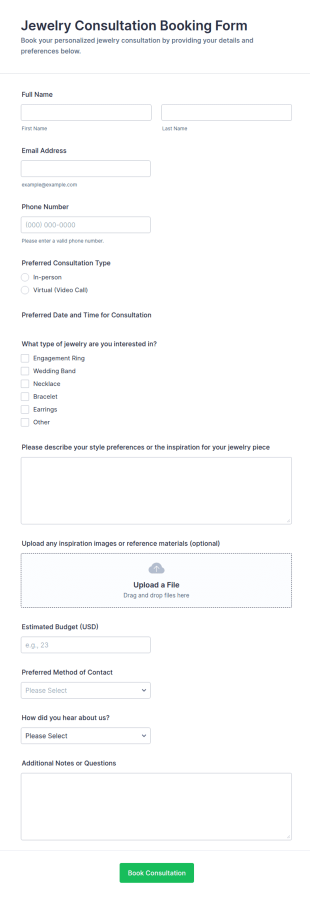 Jewelry Consultation Booking Form Template