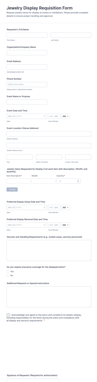 Jewelry Display Requisition Form Template