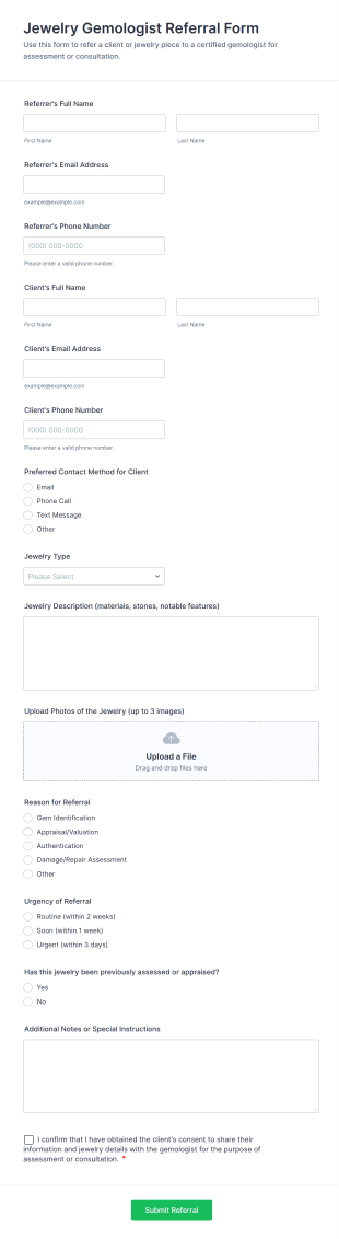 Jewelry Gemologist Referral Form Template