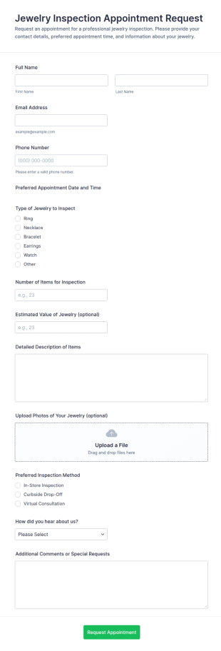 Jewelry Inspection Appointment Request Form Template