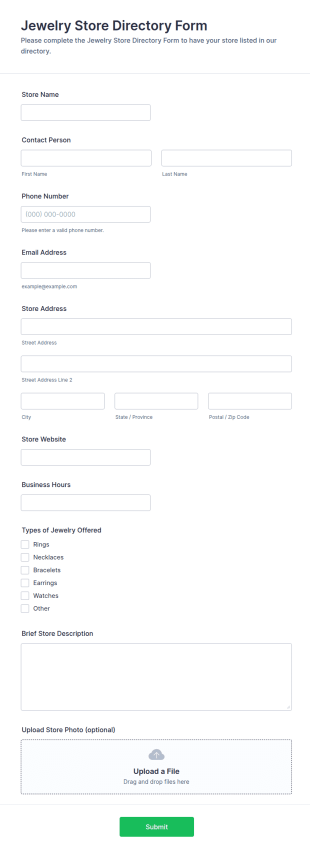 Jewelry Store Directory Form Template