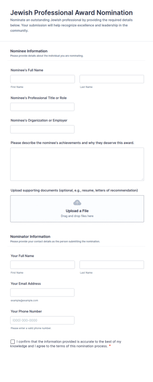 Jewish Professional Award Nomination Form Template