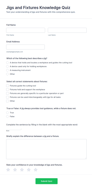 Jigs And Fixtures Knowledge Quiz Form Template