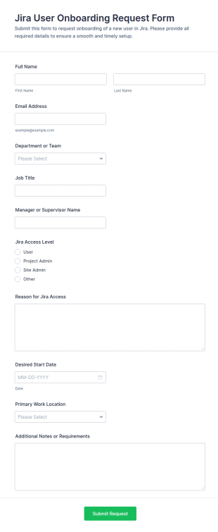 Jira User Onboarding Request Form Template