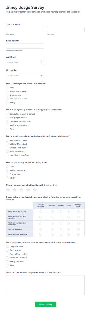 Jitney Usage Survey Form Template