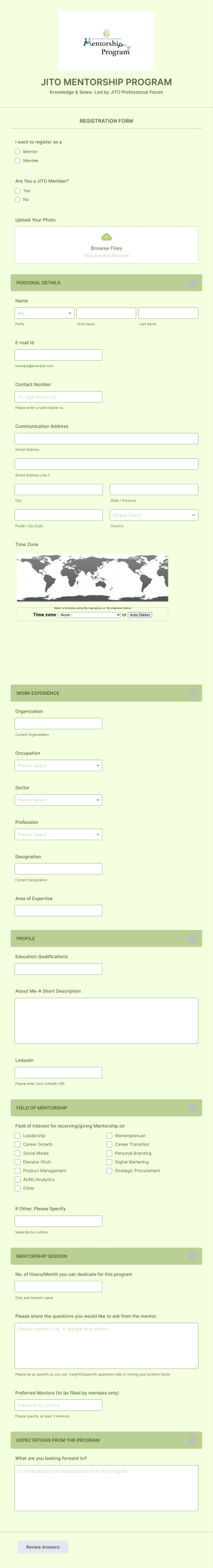 JITO MENTORSHIP PROGRAM Registration Form Template